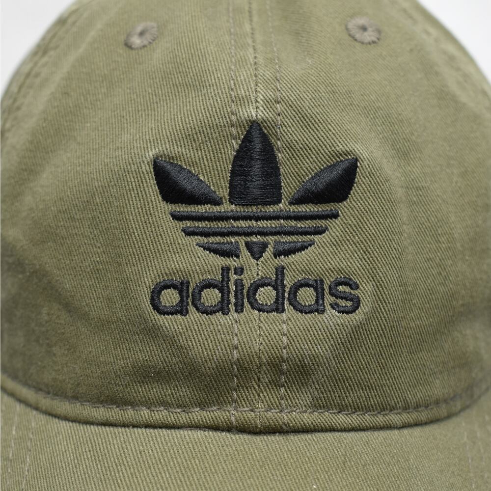 Adidas Originals Hat Olive Green Embroidered Trefoil Canvas Streetwear Dad Cap - Picture 2 of 8
